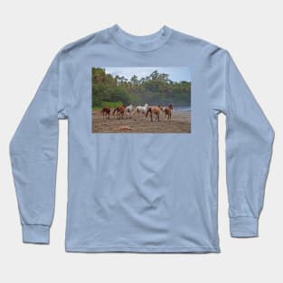 Costa Rica. Town of Cahuita. Horses on the Beach. Long Sleeve T-Shirt